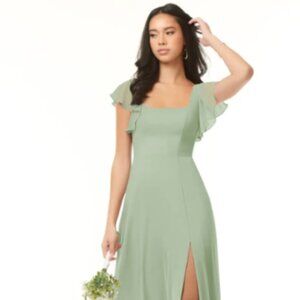 AZAZIE BONDI Flowy Ruffled Chiffon Long Dress Dusty Sage